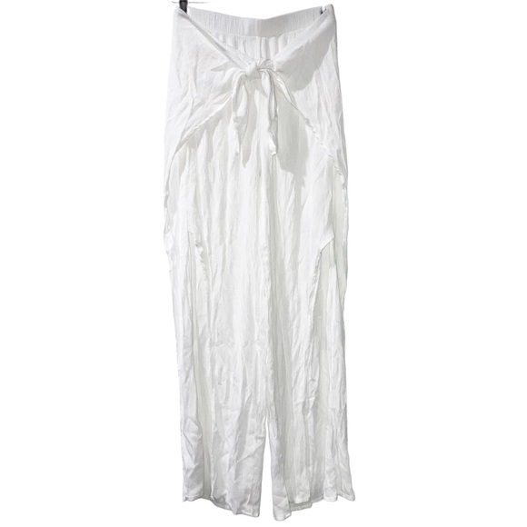 Kona Sol White Gauze Wrap Pants Tie Front Wide Open Leg Beach Women’s Small - Picture 5 of 10